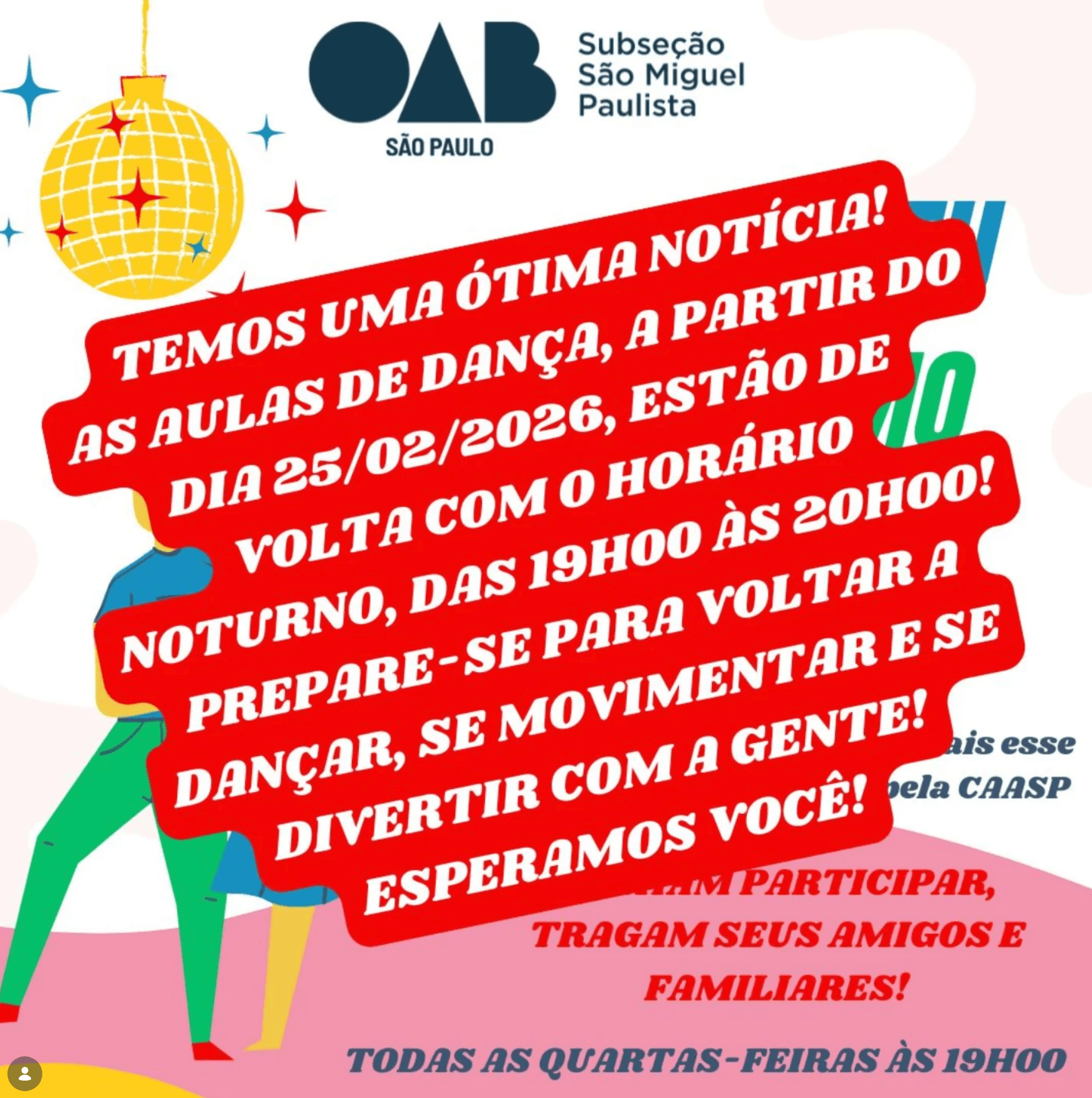 ótima notícia! Aulas de dança voltam a ser noturnas!