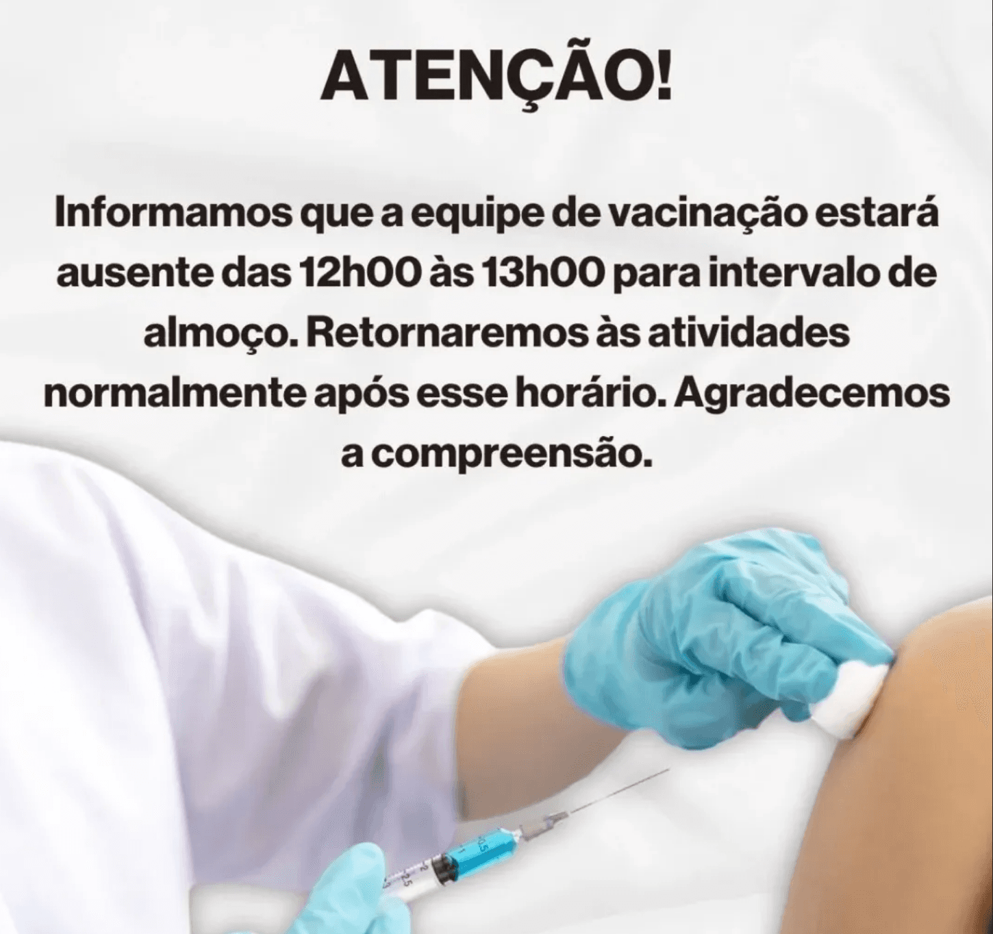Atenção para o horário de almoço na Vacinação contra a gripe!