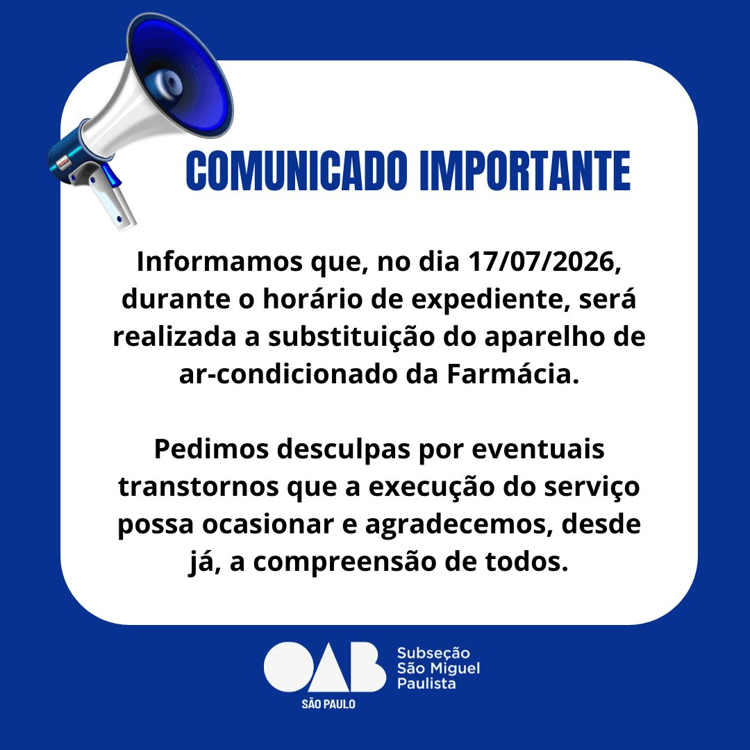 Comunicado: Farmácia fechada 17/07