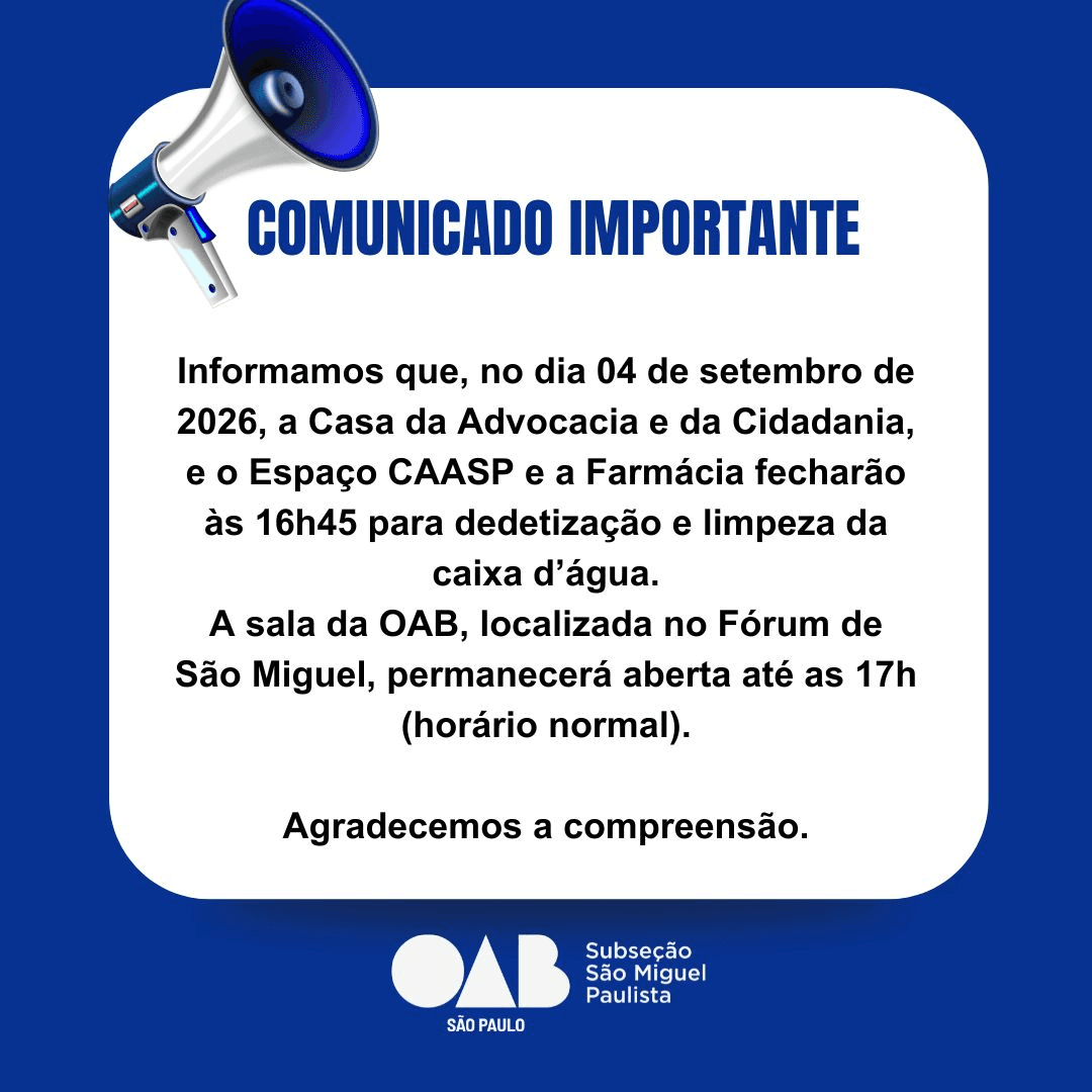 Comunicado: Detetização e limpeza da caixa d'água